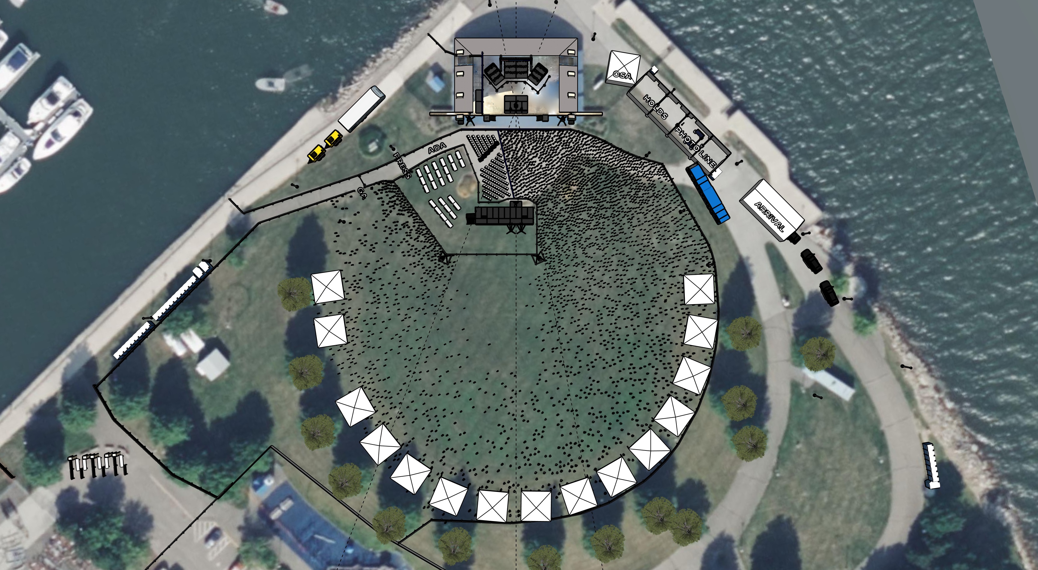 Erie rally model from an overhead perspective